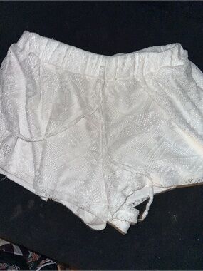 Textured White Knit Shorts